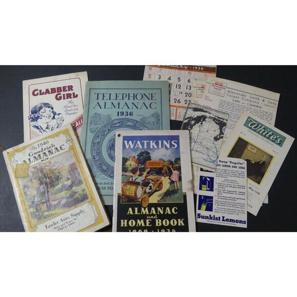 Source Unknown Other - Vtg 1930's-40's Almanacs Watkins Clabber Girl Bell Systems Advertisements Ad Lot